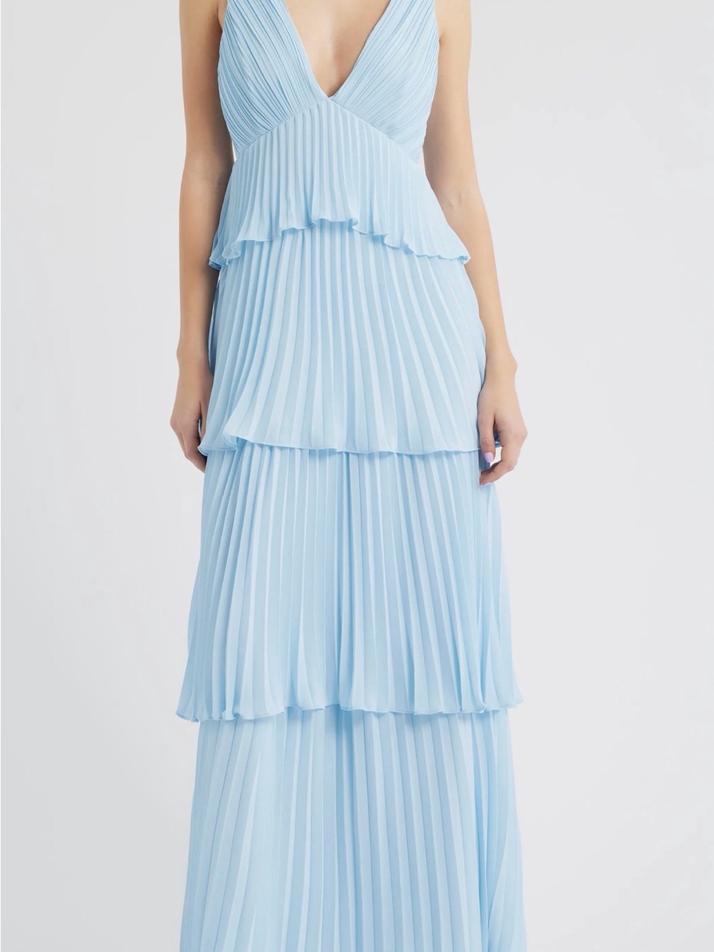 Lulu's Light Blue Pleated Tiered V-Neck Maxi Dress